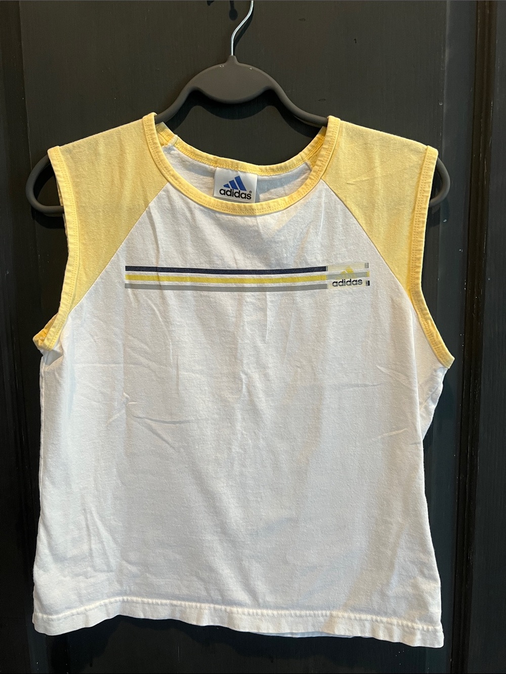 adidas White & Yellow Raglan Sleeveless Kids Tank